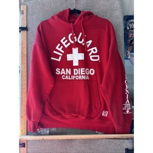 Lifeguard San Diego Red Lifeguard Sweatshirt Hoodie Size XL Drawstring Pocket